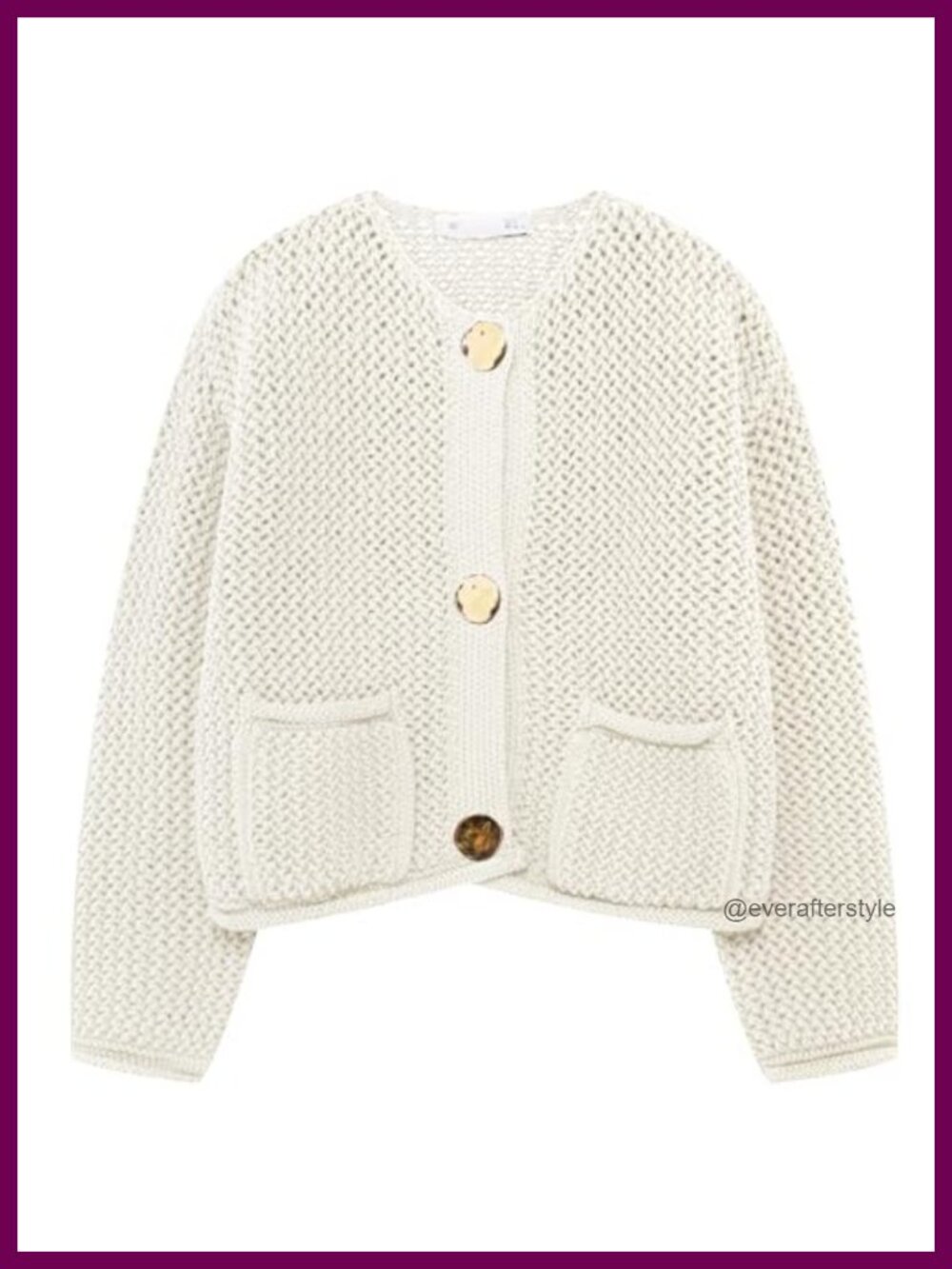 Chunky Knit Cropped Cardigan Women Long Sleeve Open Front Gold Button